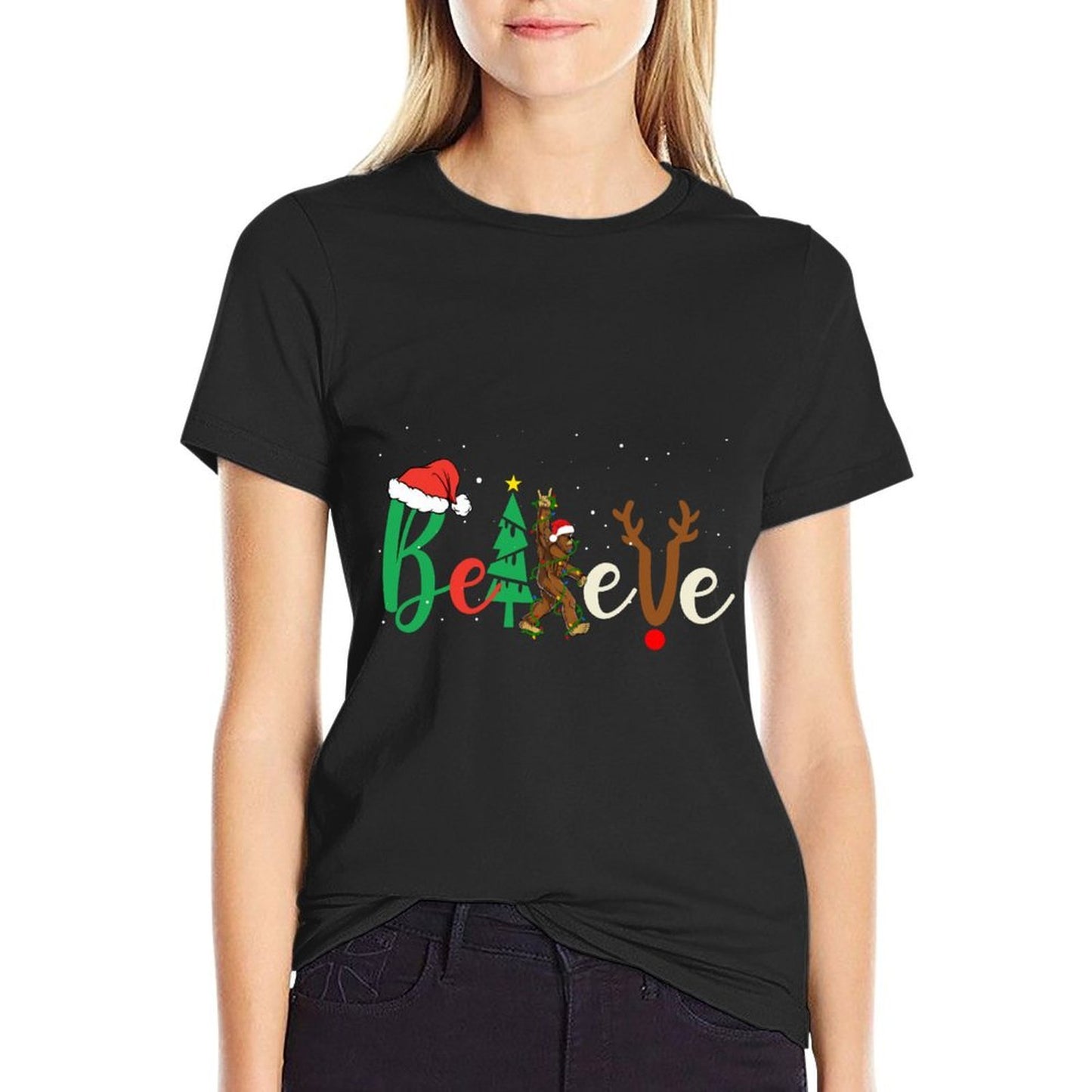 Funny Bigfoot Believe Christmas Rock  Roll Sasquatch Gifts  Classic T-Shirt