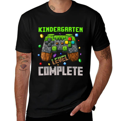 Kindergarten Level Complete Graduation Gamer Pixel  Ribbed Collar T-Shirt