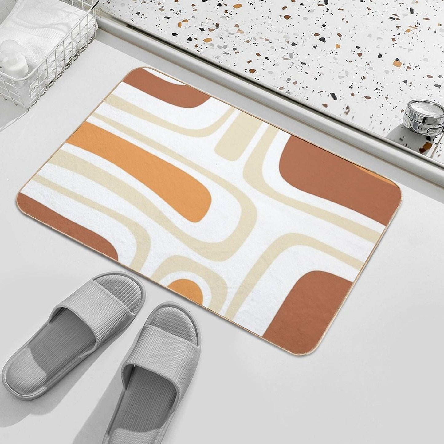 Palm Springs Mid-Century Minimalist Abstract Brown Ochre Beige White  Rapid-Drying Bath Mat