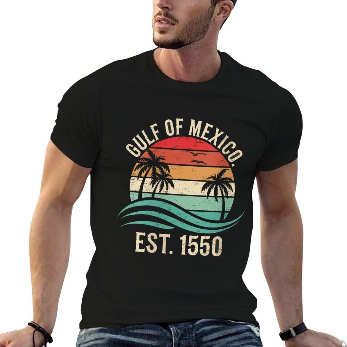 Womens Retro Vintage Beach The Gulf of Mexico Women Men Est 1550  Breathable T-Shirt