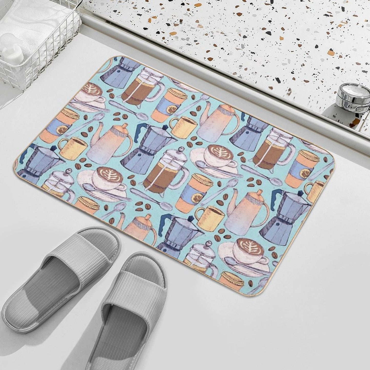 Coffee Love on Blue  Eco-Friendly Bath Mat