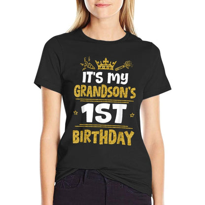 Happy It's My Grandson's 1st Birthday 2024 1 Year Old  High-quality Stitching T-Shirt