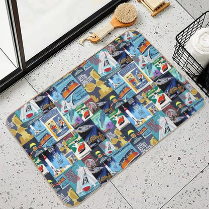 Tomorrowland Theme Park Vintage Ride Attraction Posters  Stain-Proof Bath Mat