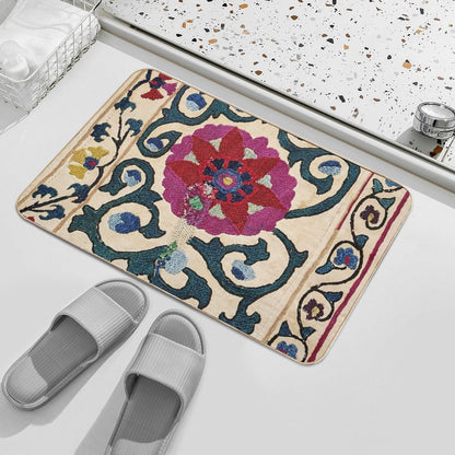 Shakhrisyabz Suzani Joynamoz Uzbekistan Floral Embroidery Print  Odorless Bath Mat