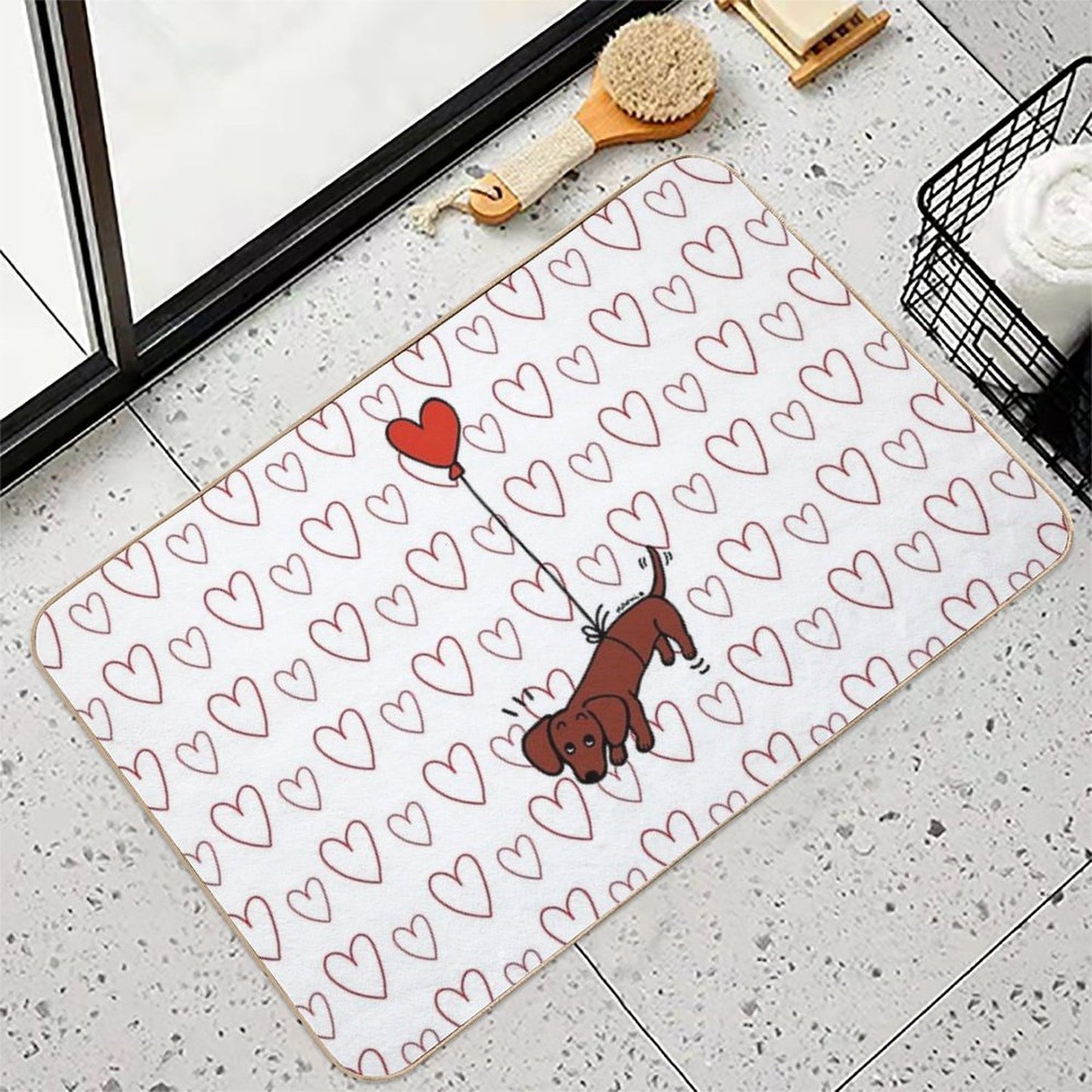 Red Smooth Haired Dachshund Floating in The Air  Repositionable Bath Mat