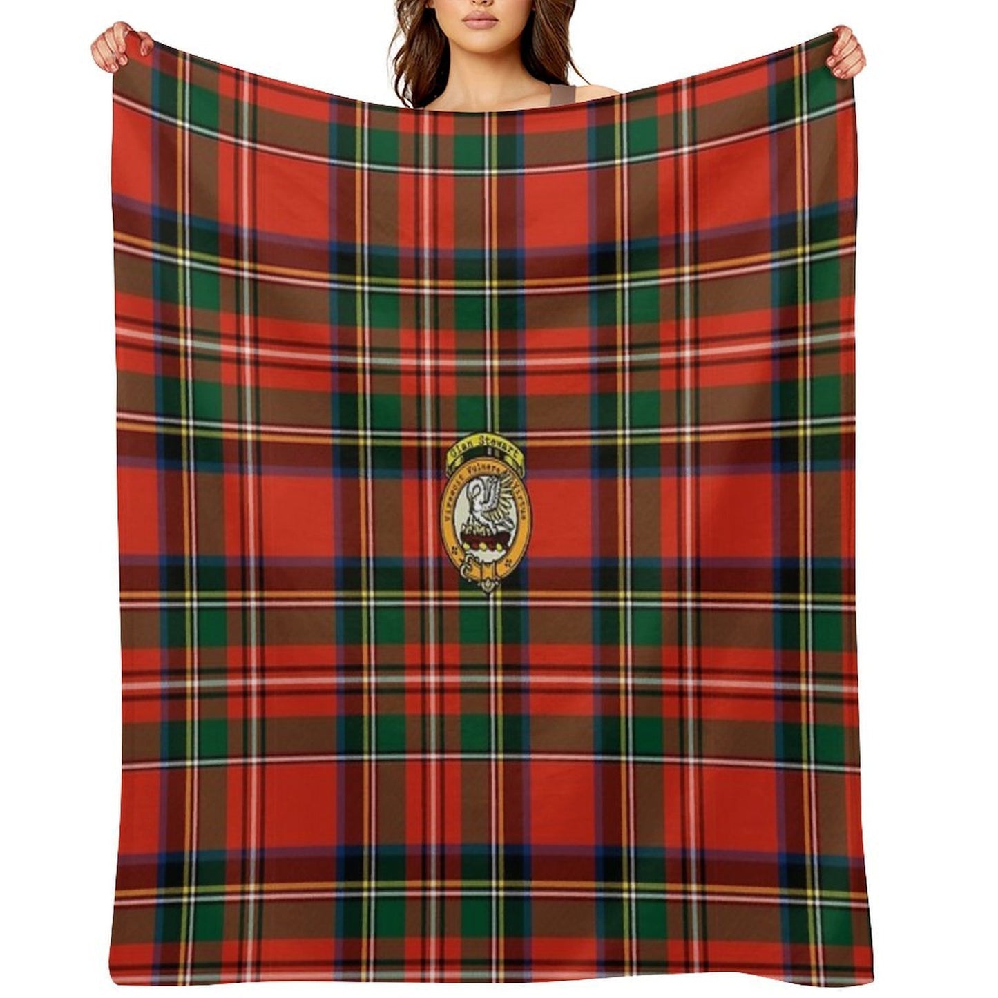 Stewart Scottish Tartan And Crest All-season Throw Blanket