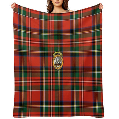 Stewart Scottish Tartan And Crest All-season Throw Blanket