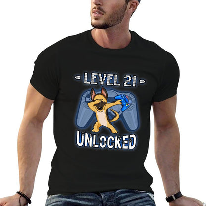 Level 21 Unlocked - Dab German Shepherd Gamer 21st Birthday Premium  Fade-proof Color T-Shirt