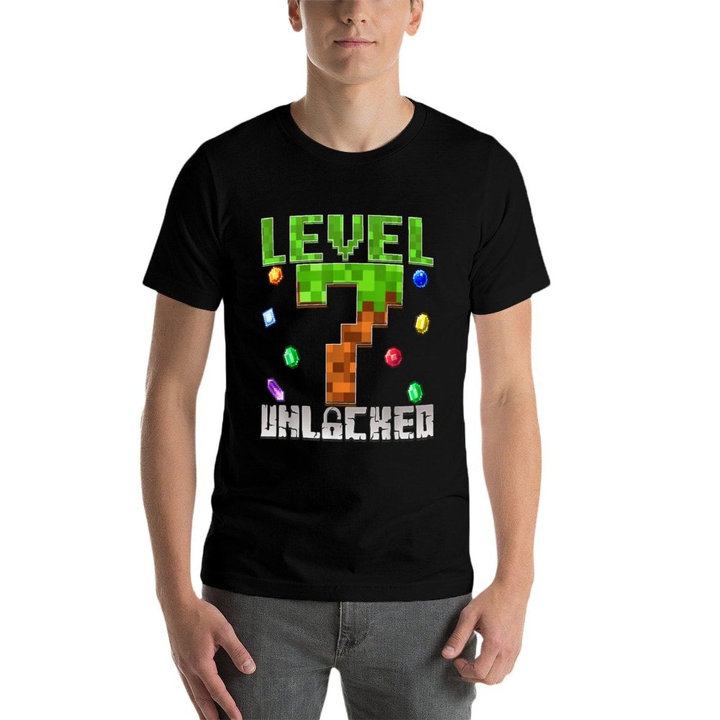 Birthday Boy Level 7 Unlocked 7th Birthday Game Pixel  Vintage-inspired T-Shirt