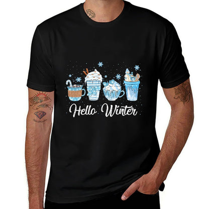 Hello Winter Sweet Cozy Coffee Lovers Snowman Christmas  High-quality Stitching T-Shirt