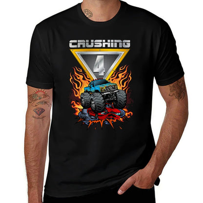 Kids Monster Trucks Crushing 4 Boys 4th Birthday Four Year Old  Heathered Texture T-Shirt