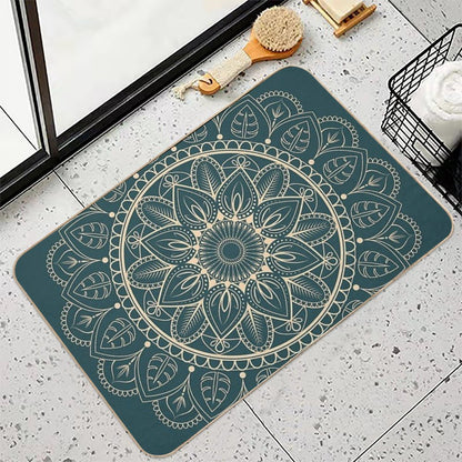 Petrol-Green And Yellow Mandala I  Dirt-Trapping Bath Mat