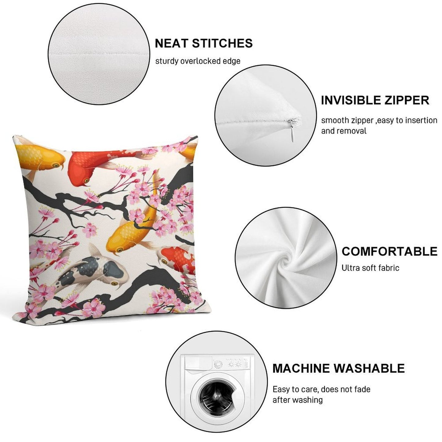 Koi Carp with Sakura Plant Soft Warmth Comfort Throw Pillow