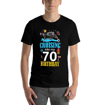 Cruising Into My 70 Year Old Birthday Cruise 70th B-Day Crew  Ribbed Collar T-Shirt