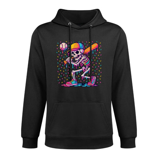 Skelton Playing Baseball Halloween Baseball Drip Boys Kids Shape Retention Hoodie