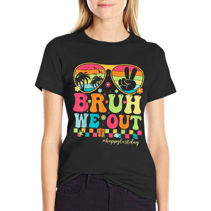 Bruh We Out Teachers Happy Last Day Of School Groovy Heathered Texture T-Shirt