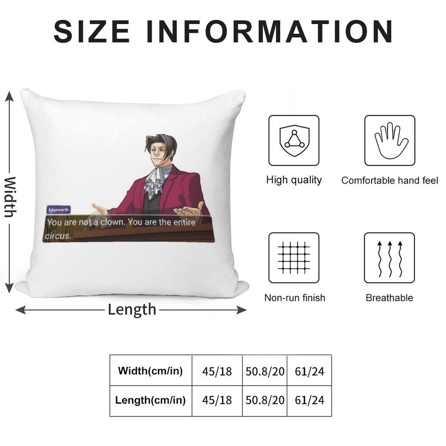 Miles Edgeworth Soft Washable Throw Pillow