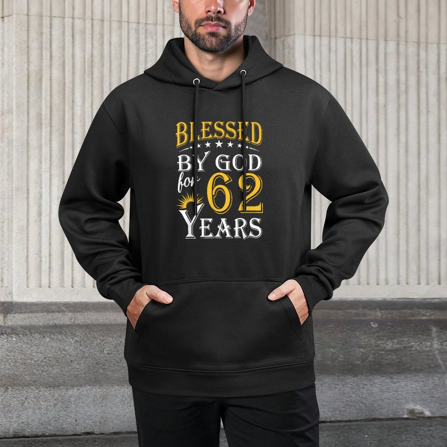 Vintage Blessed by God for 62 Years Happy 62nd Birthday Customizable Surface Hoodie
