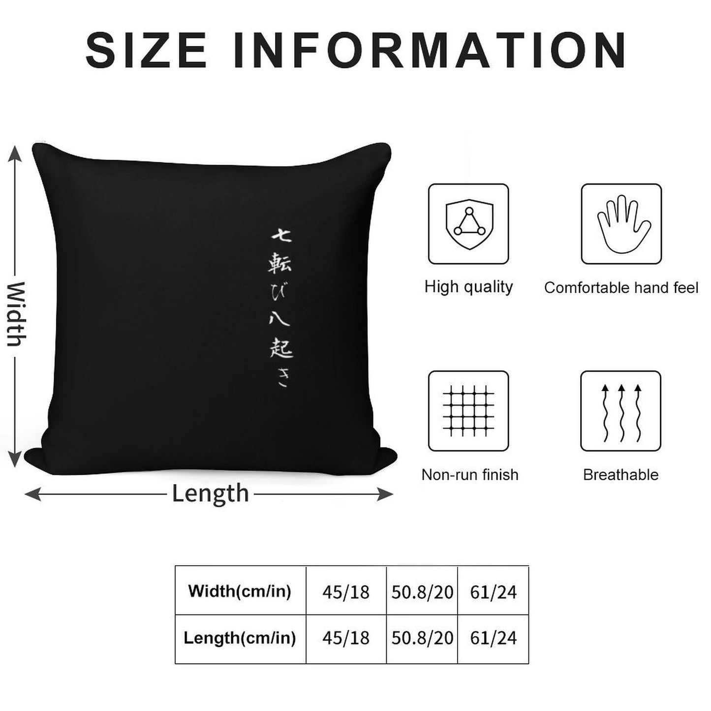 Fall Seven Times Get Up Eight Japanese Proverb for Hope, Inspiration, And Motivation! Soft Reinforced Edging Throw Pillow