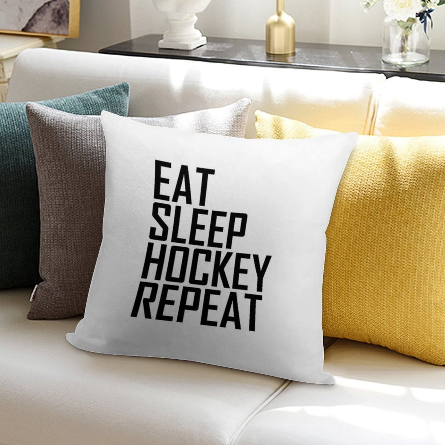 Eat Sleep Hockey Repeat- Hockey Lover Design Soft Skin-Friendly Throw Pillow
