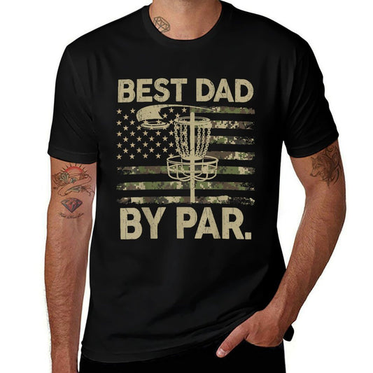 Disc Golf Frisbee Funny Best Dad Par Camo US Flag Golfer  Eco-friendly Material T-Shirt