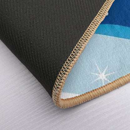 Abstract Horoscope Blue Sky Design with Stars, Moons And Suns in Deferent Shapes And Colors .  Easy To Clean Bath Mat