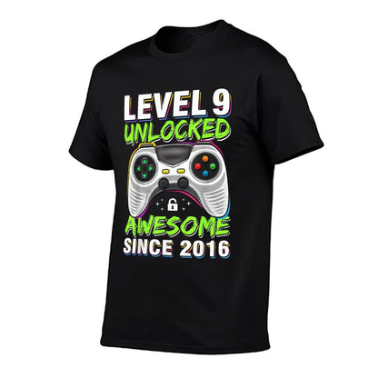 Level 9 Unlocked Awesome Since 2016 9th Birthday Gaming Boys  Moisture-wicking T-Shirt