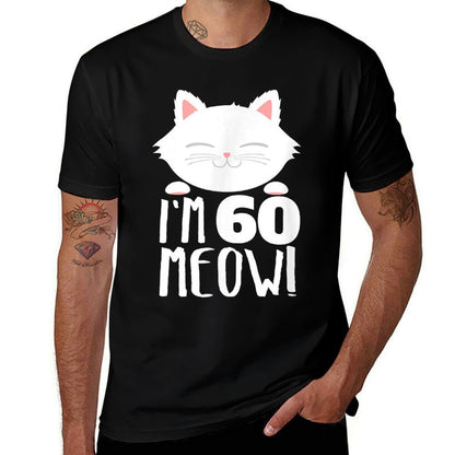 Cat Birthday Gift Woman 60th Birthday Age 60th Year Meow!  Rolled Sleeves T-Shirt