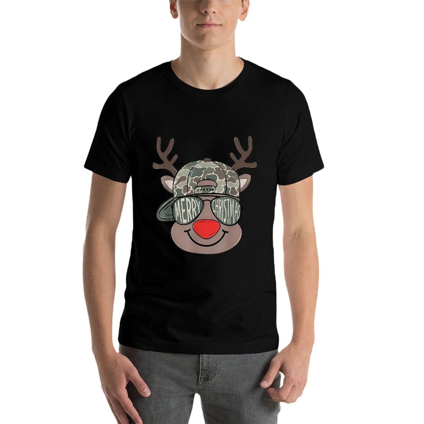 Reindeer Rudolph Merry Christmas Xmas Holiday Boys Camo  Polyester Blend T-Shirt