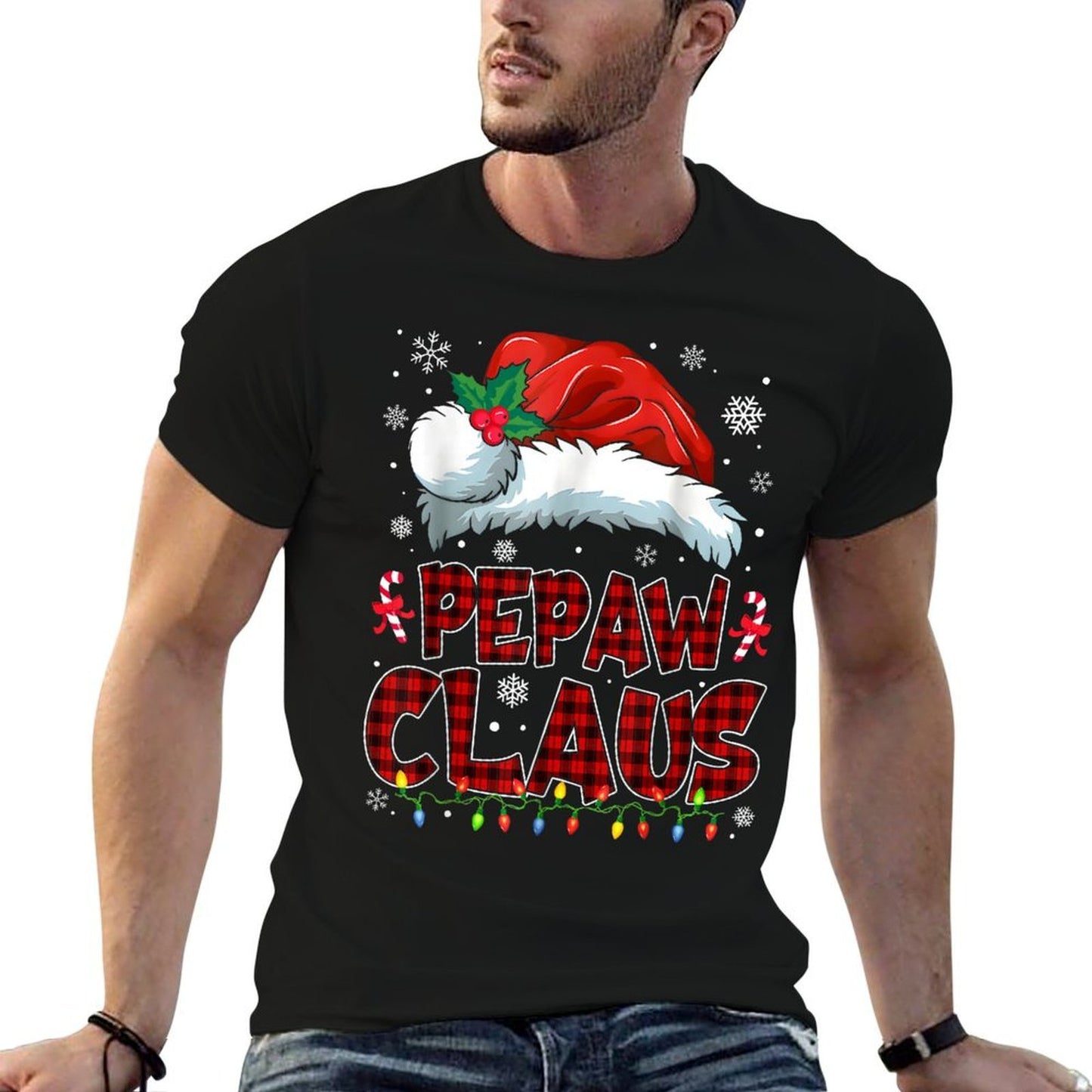 Pepaw Claus Christmas Lights Pajama Family Group Matching  Moisture-wicking T-Shirt