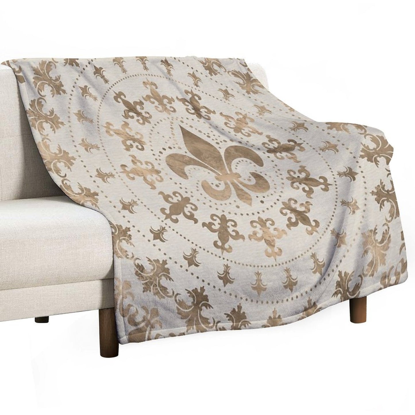 Fleur-de-lis Ornament Pastel Gold Sustainable Throw Blanket