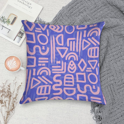 Shapes And Glyphs - Bold Brushstroke Abstract in Pink And Blue Soft Durable Construction Throw Pillow
