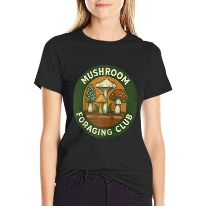 Mushroom Foraging Club Retro Badge Illustration Raglan Baseball  Polyester Blend T-Shirt
