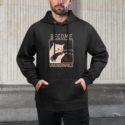 Become Ungovernable Cat Biting Hand Funny Meme Unisex Design Hoodie