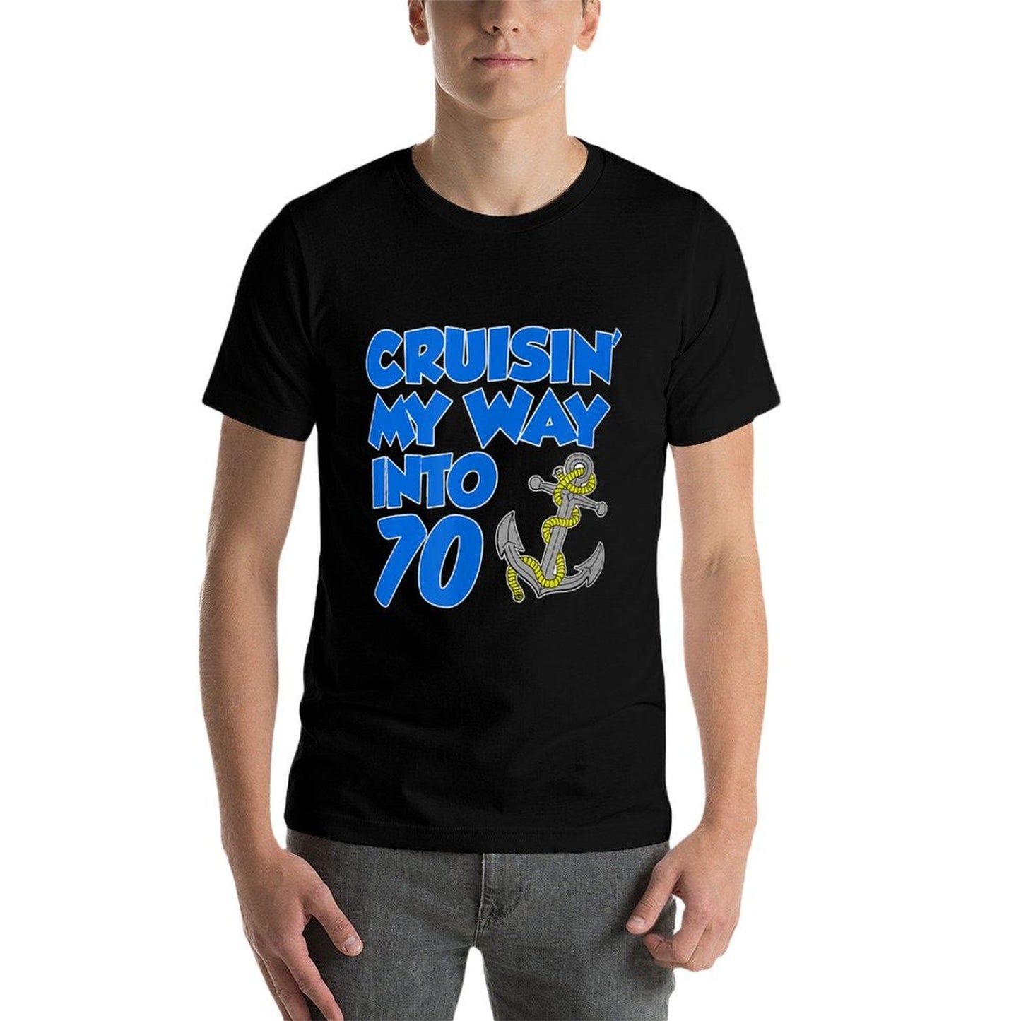 Cruisin' My Way Into 70 Anchor 70th Birthday Cruise  Ribbed Collar T-Shirt