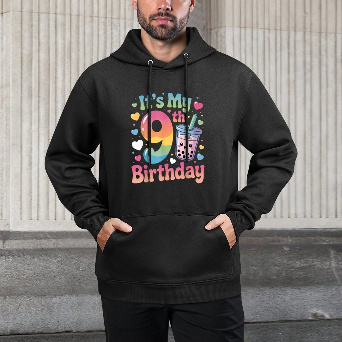 It's My 9th Birthday Bubble Boba Tea Party 9 Year Old Girl Shape Retention Hoodie