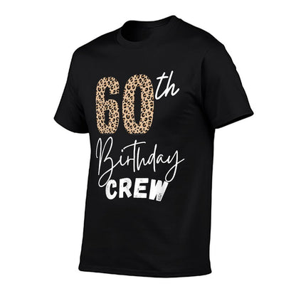 60th Birthday Crew Leopard Print Stepping 60 Squad Party  Ribbed Collar T-Shirt