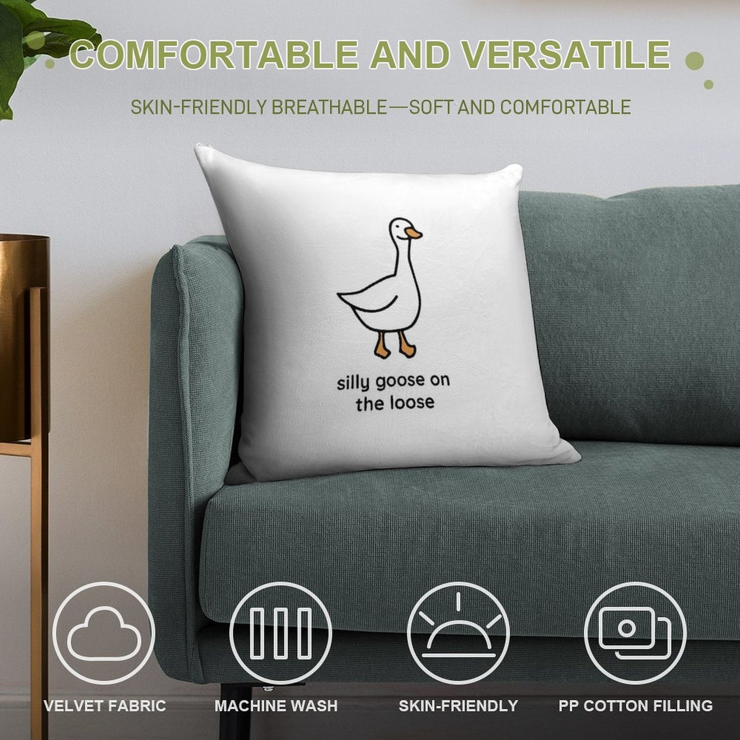 Silly Goose on The Loose Soft Luxury Feel Throw Pillow