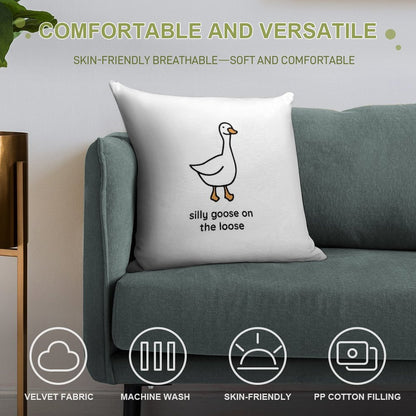 Silly Goose on The Loose Soft Luxury Feel Throw Pillow