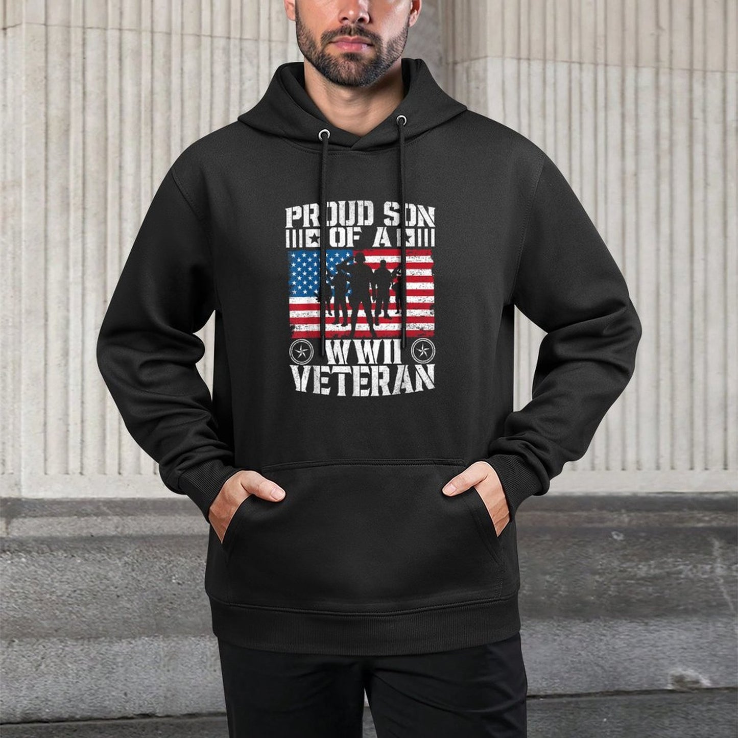 Proud Son Of A WWII Veteran Veterans, Patriotic Veteran Machine Washable Hoodie