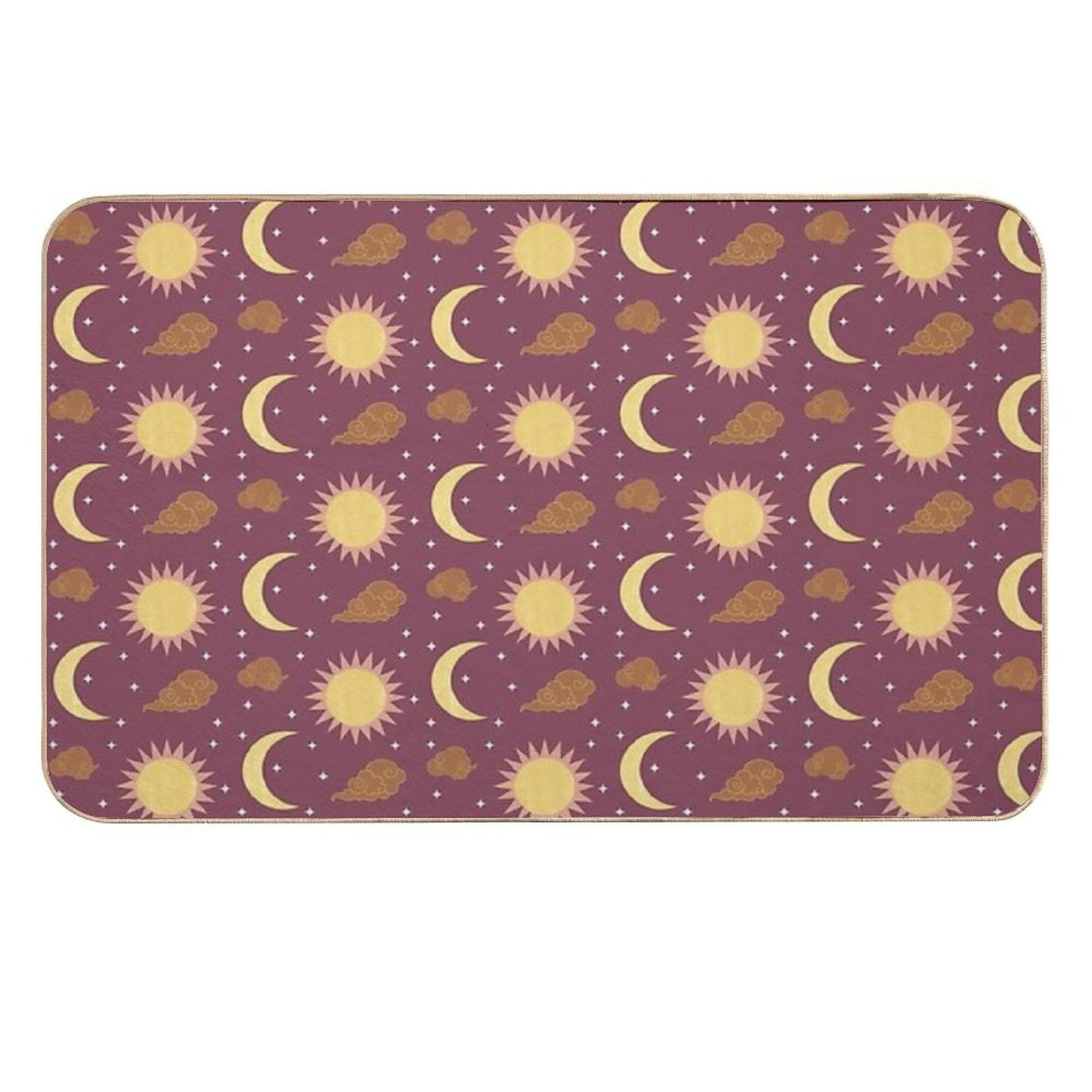 Purple Yellow Brown And Pink Sun And Moon Print  Easy To Clean Bath Mat