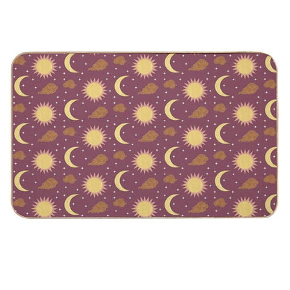 Purple Yellow Brown And Pink Sun And Moon Print  Easy To Clean Bath Mat