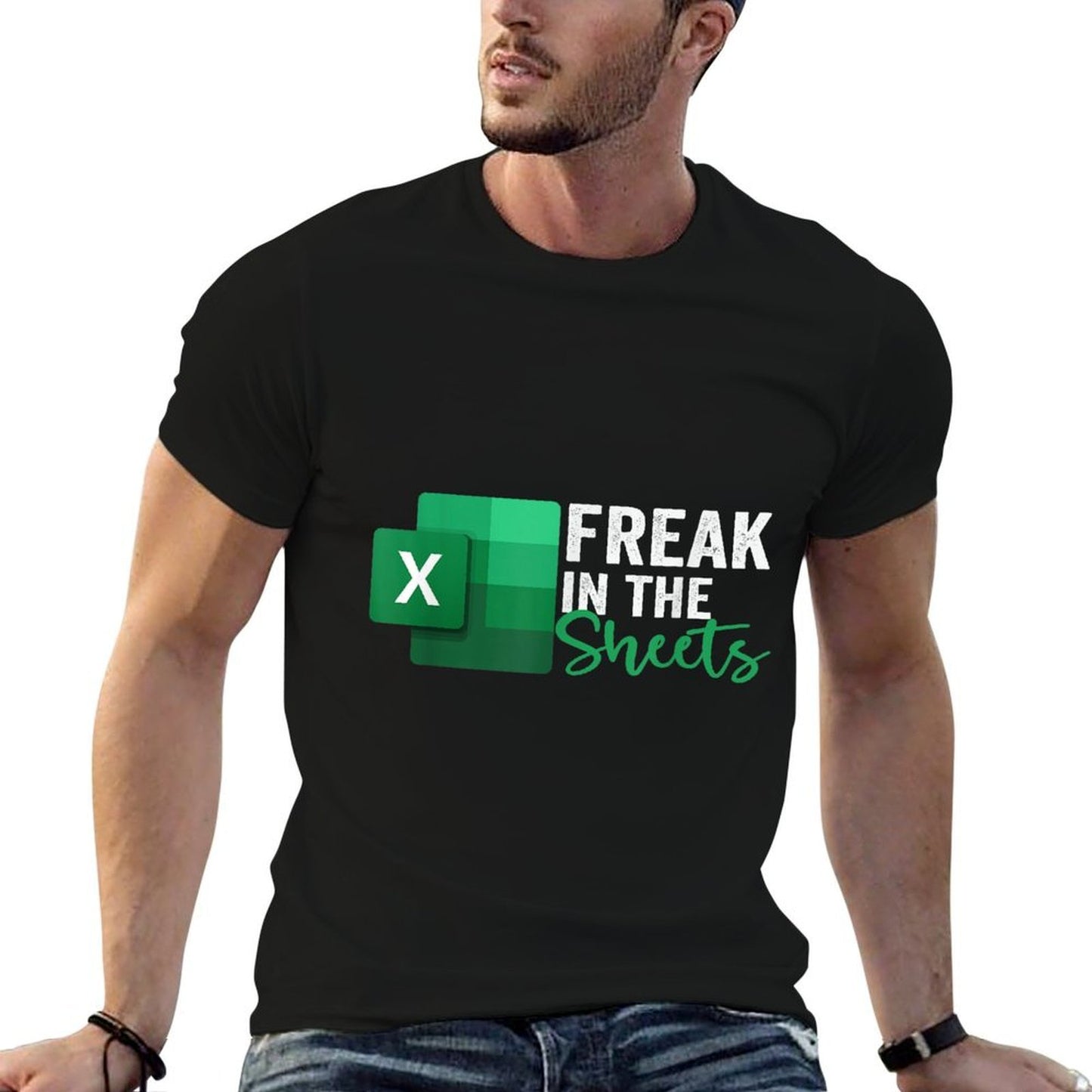 Freak In The Sheets, Accountant Funny Spreadsheet Excel  Ribbed Collar T-Shirt