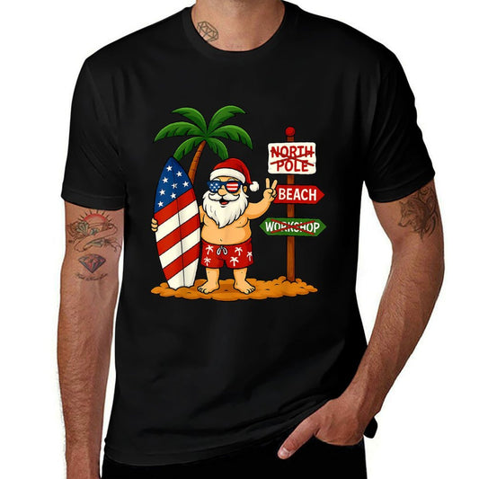 Christmas In July Santa & Surfboard USA 4th Of July  Odor-resistant T-Shirt