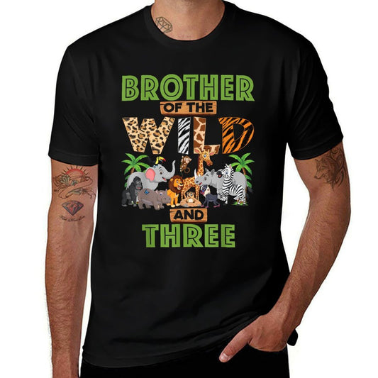 3rd Birthday Zoo Safari Jungle Brother Of The Wild And Three  Rolled Sleeves T-Shirt