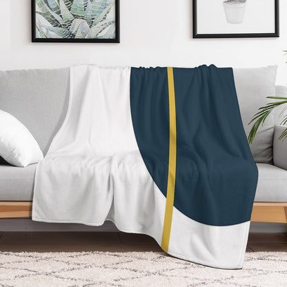 Abstract Geometric Minimalist Navy Blue, Light Mustard Yellow, And White Travel-friendly Throw Blanket