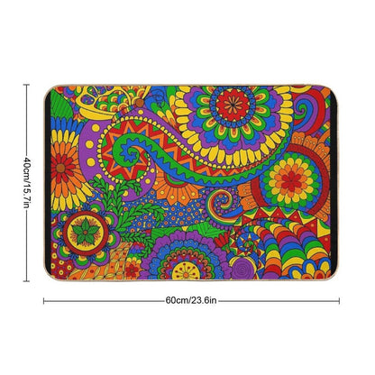 Happy Hippy Psychedelic Rainbow Design  Long-Lasting Bath Mat