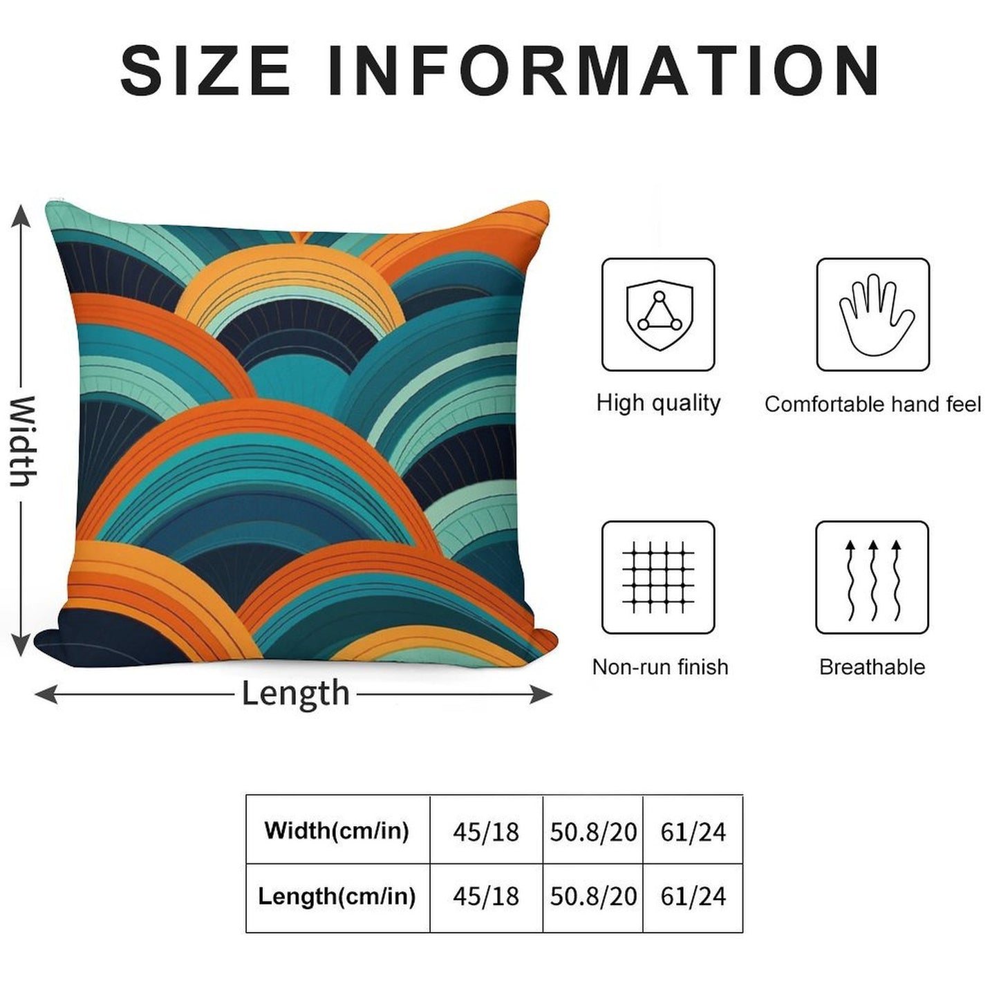 Mid-Century Dreamscape Teal And Orange Curved Lines Pattern Soft Multiple Sizes Throw Pillow