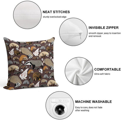 European Badger Soft Short Plush Fabric Throw Pillow