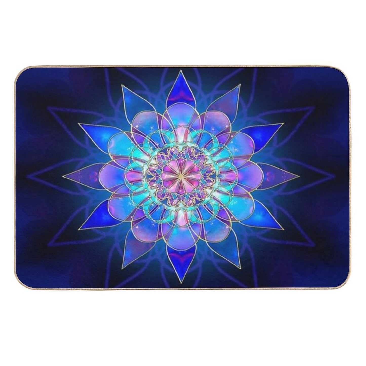 Blue Flower Mandala Fractal  Toxin-Free Bath Mat